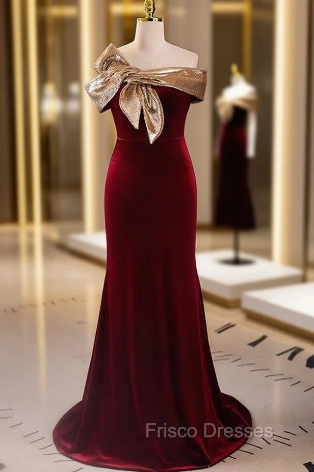 Burgundy Mermaid Sequins Off the Shoulder Formal Prom Dress