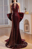 Burgundy mermaid Sequins Satin Bow Formal Prom Dress