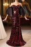 Burgundy Mermaid Sequins Strapless Formal Prom Dress