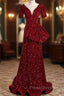 Burgundy Mermaid Sequins V-neck Formal Prom Dress