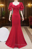 Burgundy Mermaid Short Sleeve Formal Prom Dress