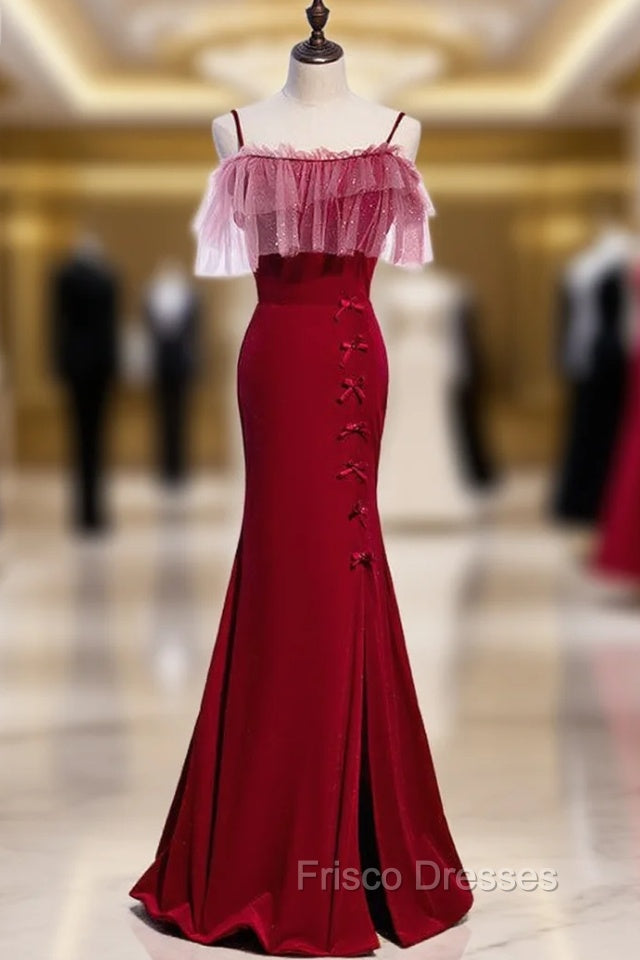 Burgundy Mermaid Spaghetti Straps Formal Prom Dress Main image