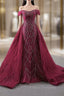 Burgundy Mermaid Tulle Off the Shoulder Pleats Formal Prom Dress