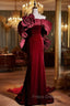 Burgundy Mermaid Velvet Off the Shoulder Flower Formal Prom Dress
