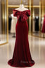 Burgundy Mermaid Velvet Off the Shoulder Pleats Formal Prom Dress