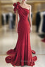 Burgundy Mermaid Velvet One Shoulder Beading Formal Prom Dress