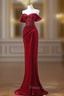 Burgundy Mermaid Velvet Sequins Formal Prom Dress