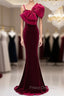 Burgundy Mermaid Velvet Spaghetti Straps Formal Prom Dress