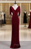 Burgundy Mermaid Velvet V-neck Formal Prom Dress