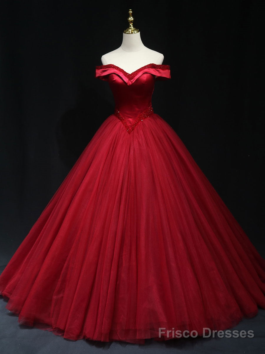 Burgundy Off Shoulder Beads Long Prom Dress Burgundy Formal Dress Main image