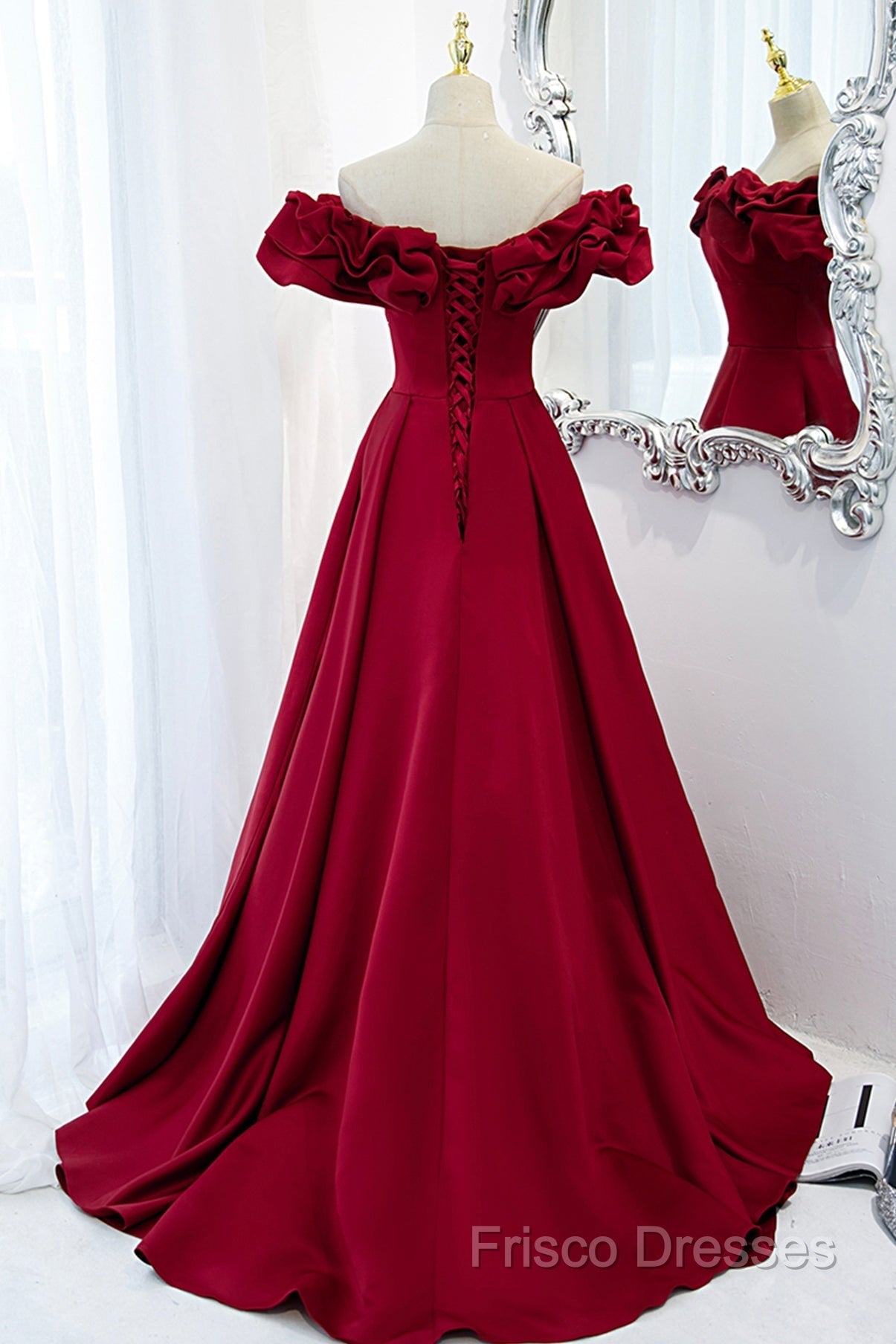Burgundy Off Shoulder Long A Line Formal Prom Dress Formal Dress Secondary image