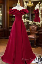 Burgundy Off Shoulder Long A Line Formal Prom Dress Formal Dress