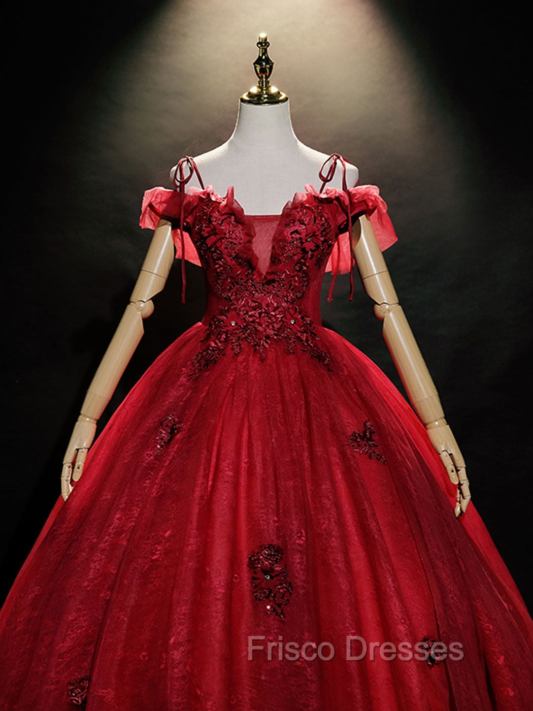 Burgundy Off Shoulder Tulle Lace Long Formal Prom Dress, Burgundy Lace Sweet 16 Dress