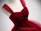 Burgundy Off Shoulder Tulle Long Formal Prom Dress, Burgundy Formal Dress