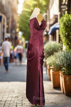 Burgundy Off The Shoulder Formal Prom Dress Simple Satin Formal Dress