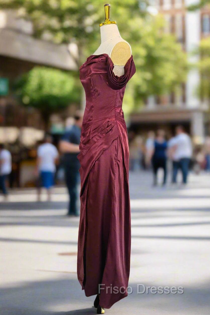Burgundy Off The Shoulder Formal Prom Dress Simple Satin Formal Dress