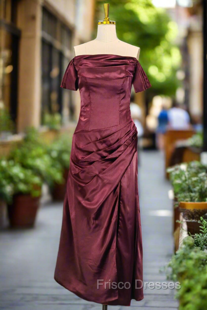 Burgundy Off The Shoulder Formal Prom Dress Simple Satin Formal Dress Main image
