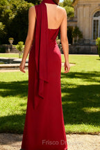 Burgundy One Shoulder Sheath Long Bridesmaid Dress with Streamer