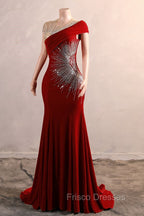 Burgundy Formal Prom Dress Bodycon Velvet Long Formal Dress with Embroidered Beadings