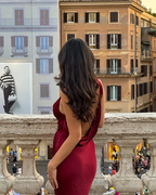 Burgundy Prom Dresses Deep V Neck Evening Dress