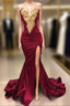 Burgundy Robe De Soiree Mermaid Sweetheart Appliques Beaded Slit Sexy Long Formal Prom Dress Formal Prom Gown Formal Dress