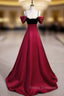 Burgundy Satin Black Velvet Spaghetti Straps Beading Formal Prom Dress
