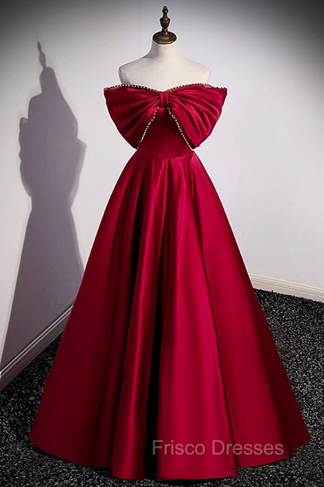 Burgundy Satin Floor Length Formal Prom Dress, A-Line Off the Shoulder Evening Party Dress