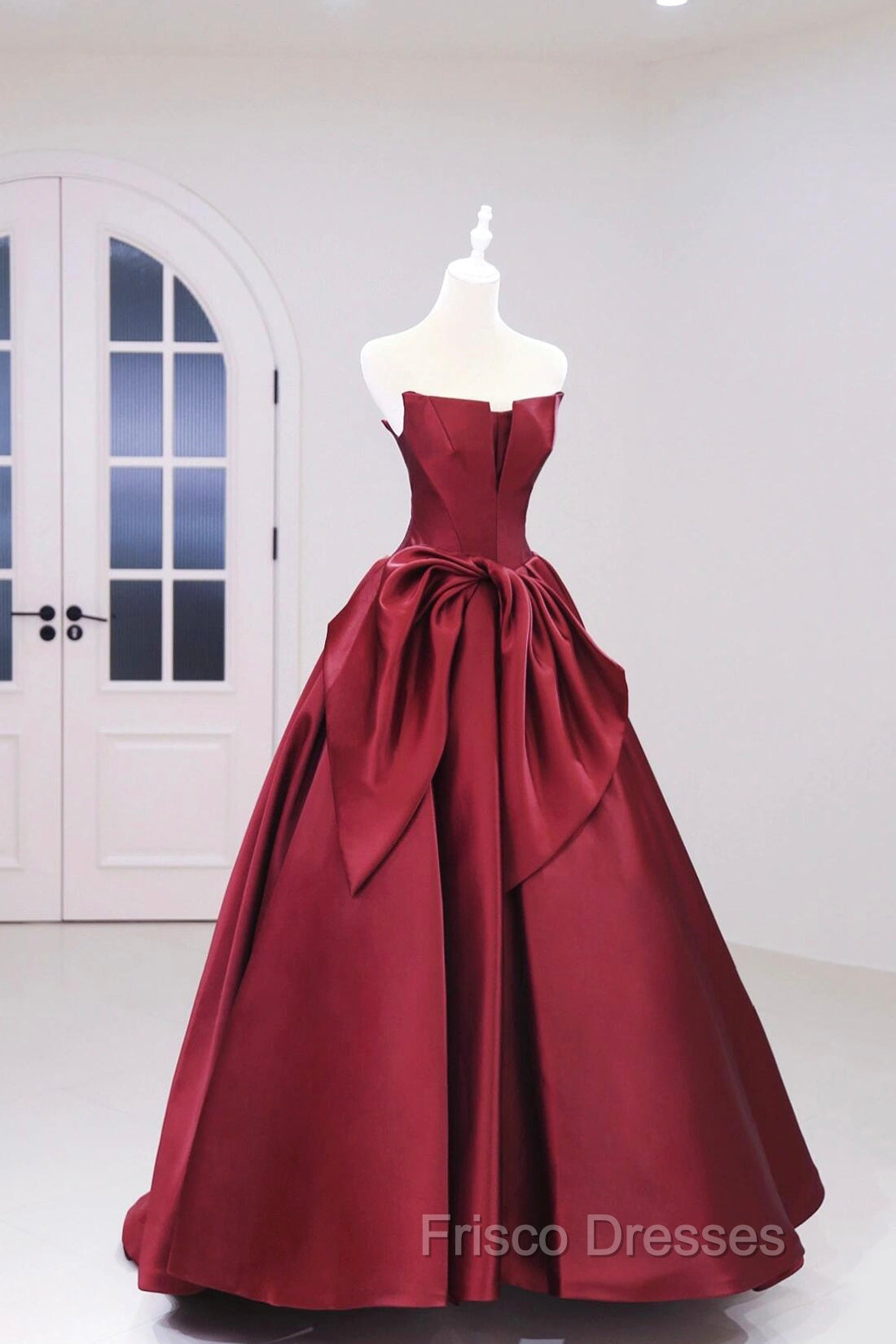 Burgundy Satin Floor Length Formal Prom Dress, Beautiful A-Line Evening Party Dress Secondary image