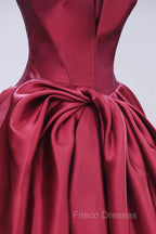 Burgundy Satin Floor Length Formal Prom Dress, Beautiful A-Line Evening Party Dress