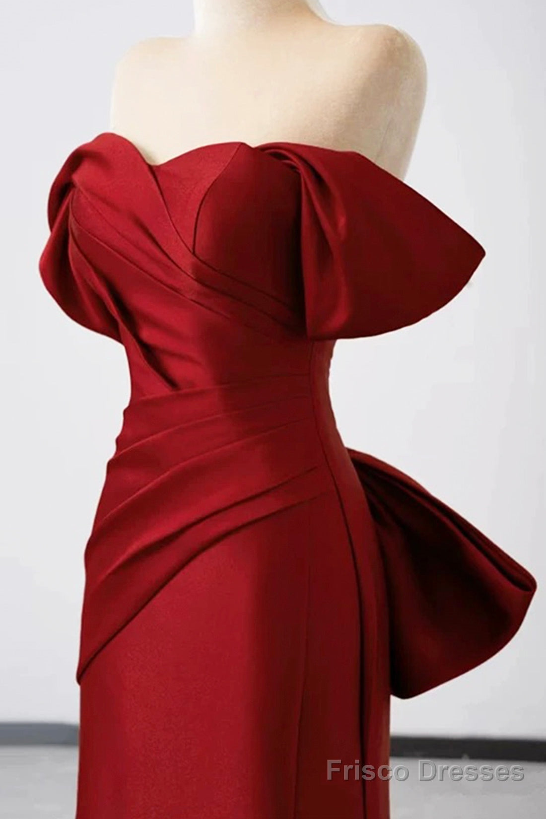Burgundy Satin Floor Length Prom Dress, Mermaid Off The Shoulder Party Dress Secondary image