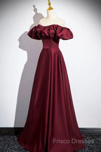 Burgundy Satin Floor Length Formal Prom Dress, Simple A-Line Formal Party Dress