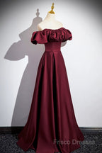 Burgundy Satin Floor Length Formal Prom Dress, Simple A-Line Formal Party Dress