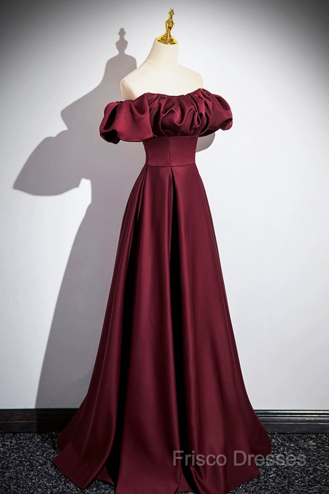 Burgundy Satin Floor Length Formal Prom Dress, Simple A-Line Formal Party Dress