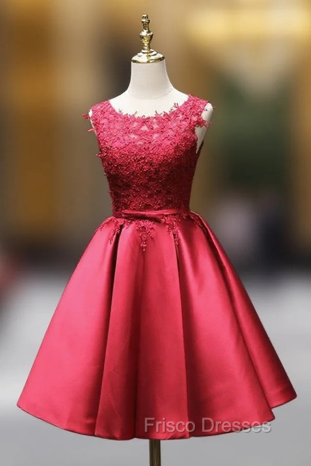 Burgundy Satin Lace Beading Homecoming Dress Main image