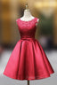 Burgundy Satin Lace Beading Homecoming Dress