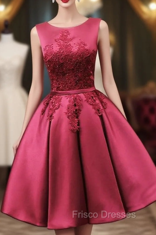 Burgundy Satin Lace Homecoming Dress