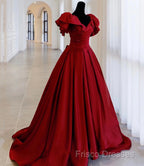 Burgundy Satin Long A Line Formal Prom Dress Formal Dress