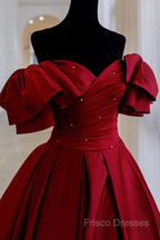 Burgundy Satin Long A Line Formal Prom Dress Formal Dress