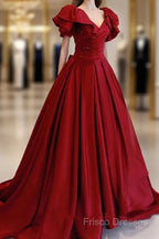 Burgundy Satin Long A Line Formal Prom Dress Formal Dress