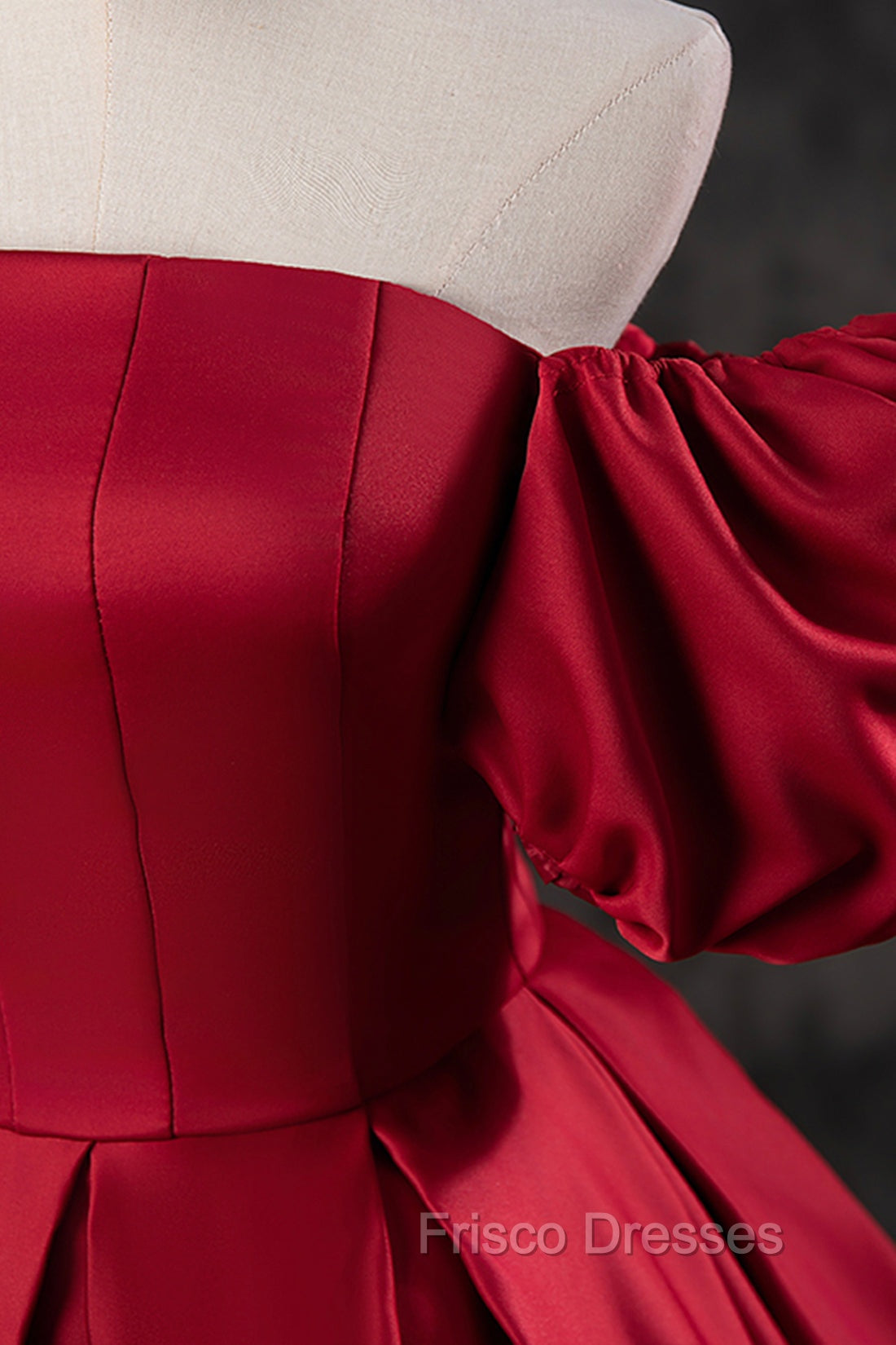 Burgundy Satin Long A-Line Formal Prom Dress, Off the Shoulder Evening Party Dress