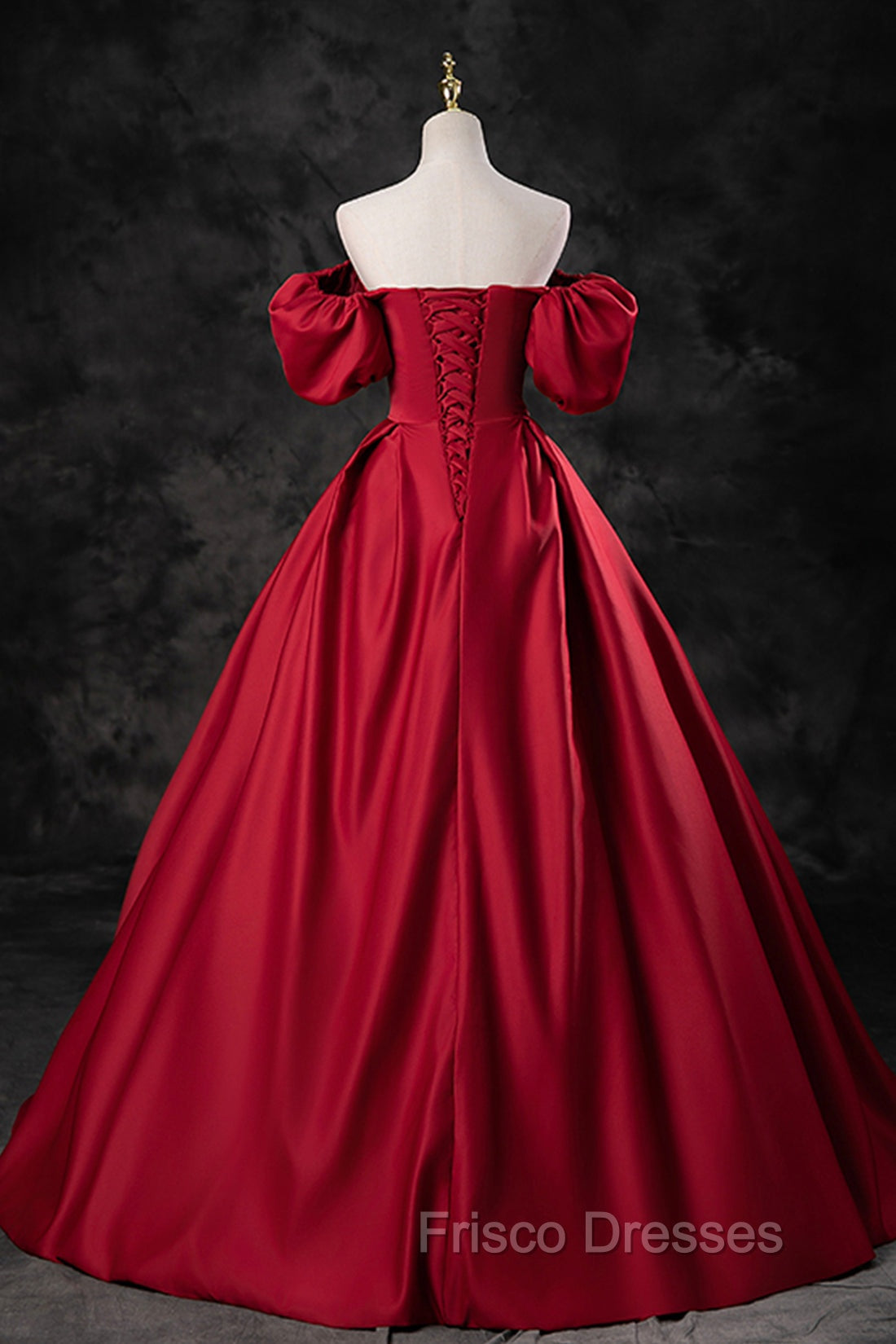 Burgundy Satin Long A-Line Formal Prom Dress, Off the Shoulder Evening Party Dress