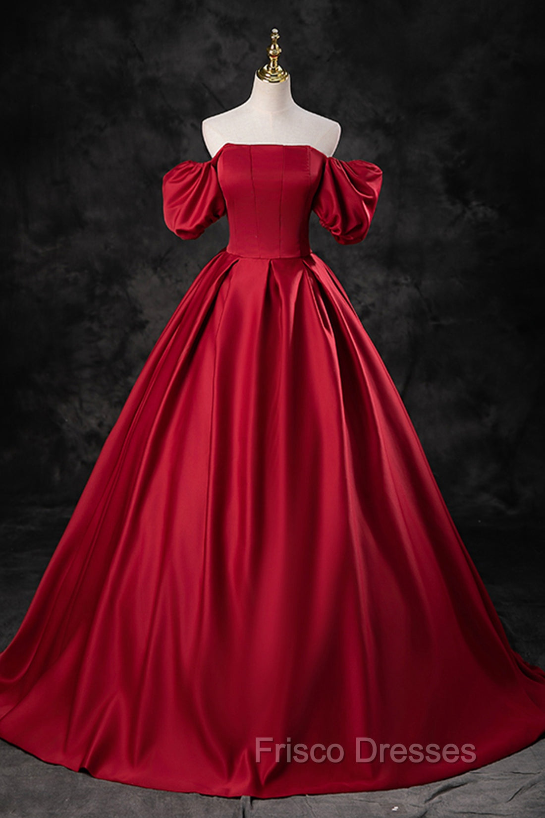 Burgundy Satin Long A-Line Formal Prom Dress, Off the Shoulder Evening Party Dress