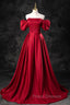 Burgundy Satin Long A-Line Formal Prom Dress, Off the Shoulder Evening Party Dress