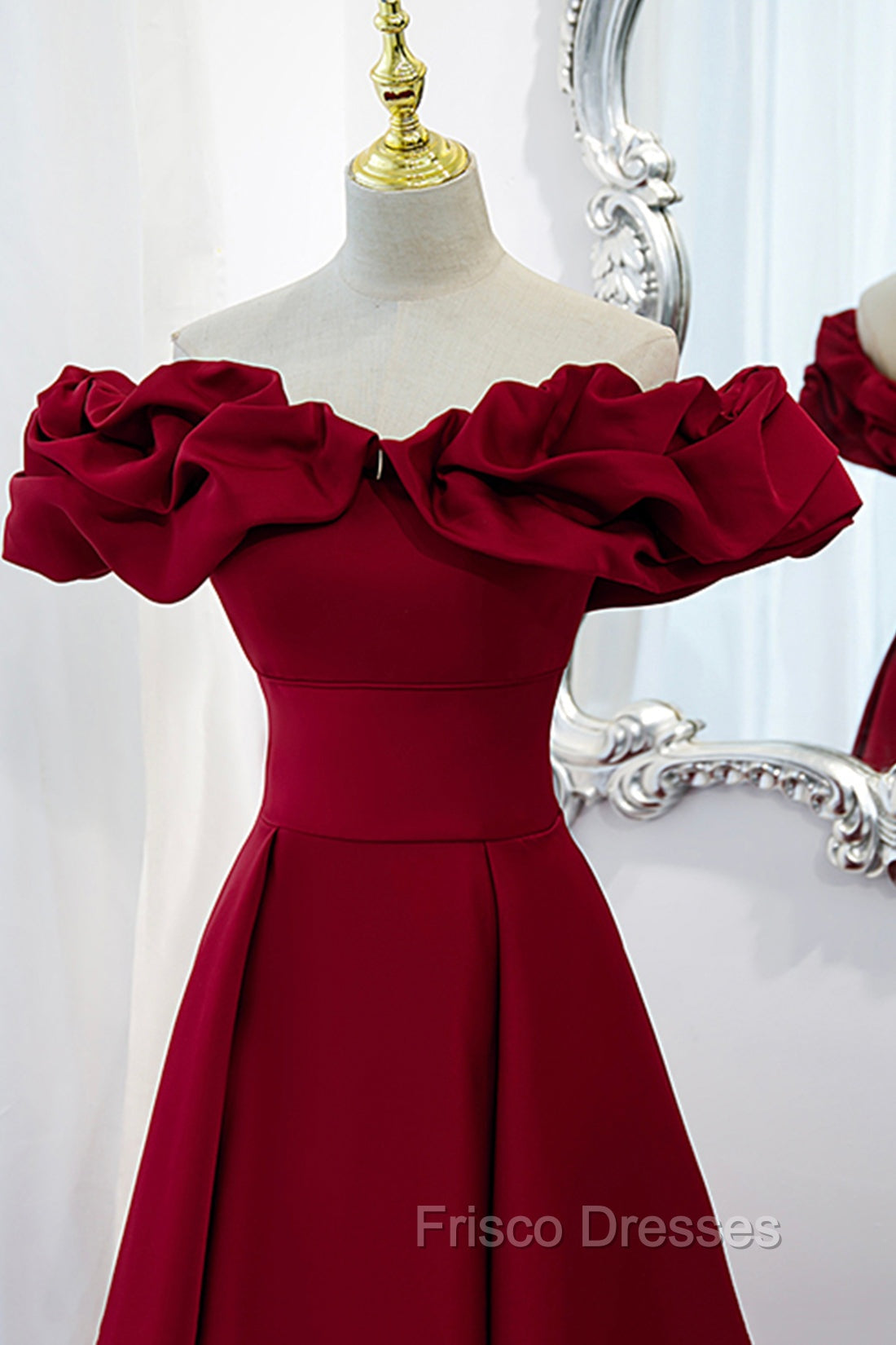 Burgundy Satin Long Formal Prom Dress, A-Line Off Shoulder Evening Party Dress Secondary image