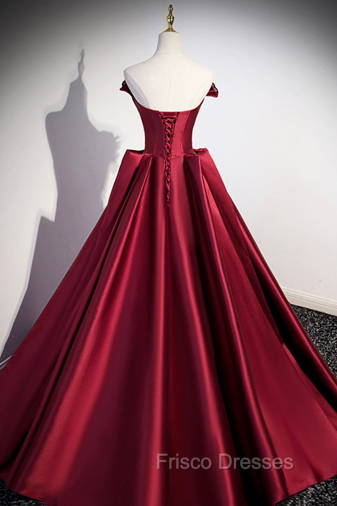 Burgundy Satin Long Formal Prom Dress, Burgundy A-Line Evening Dress