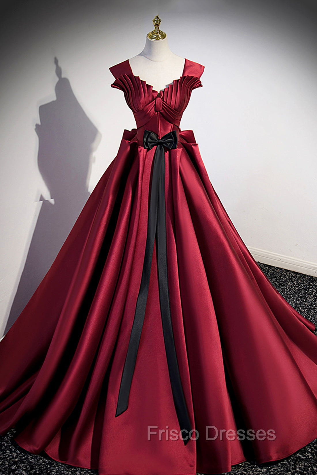 Burgundy Satin Long Formal Prom Dress, Burgundy A-Line Evening Dress Main image
