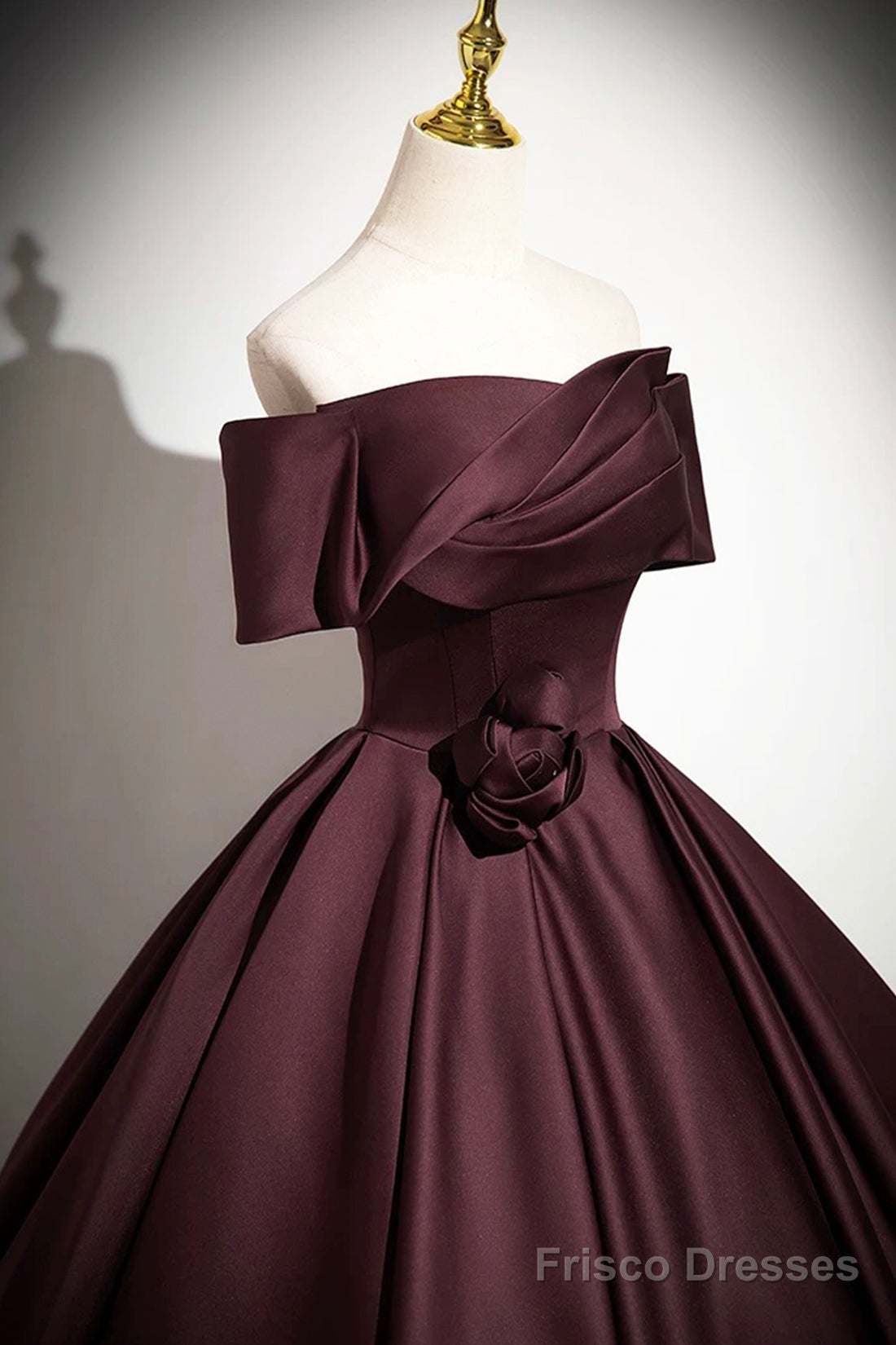 Burgundy Satin Long Prom Dress, Burgundy Off The Shoulder Formal Dress Secondary image