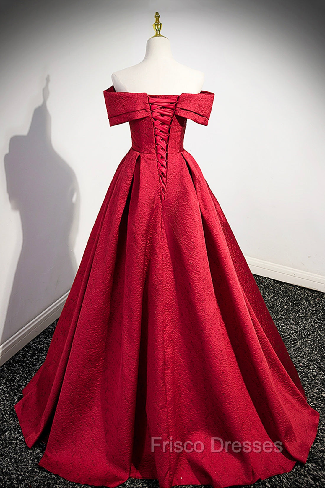 Burgundy Satin Long Formal Prom Dress, Off Shoulder Evening Party Dress