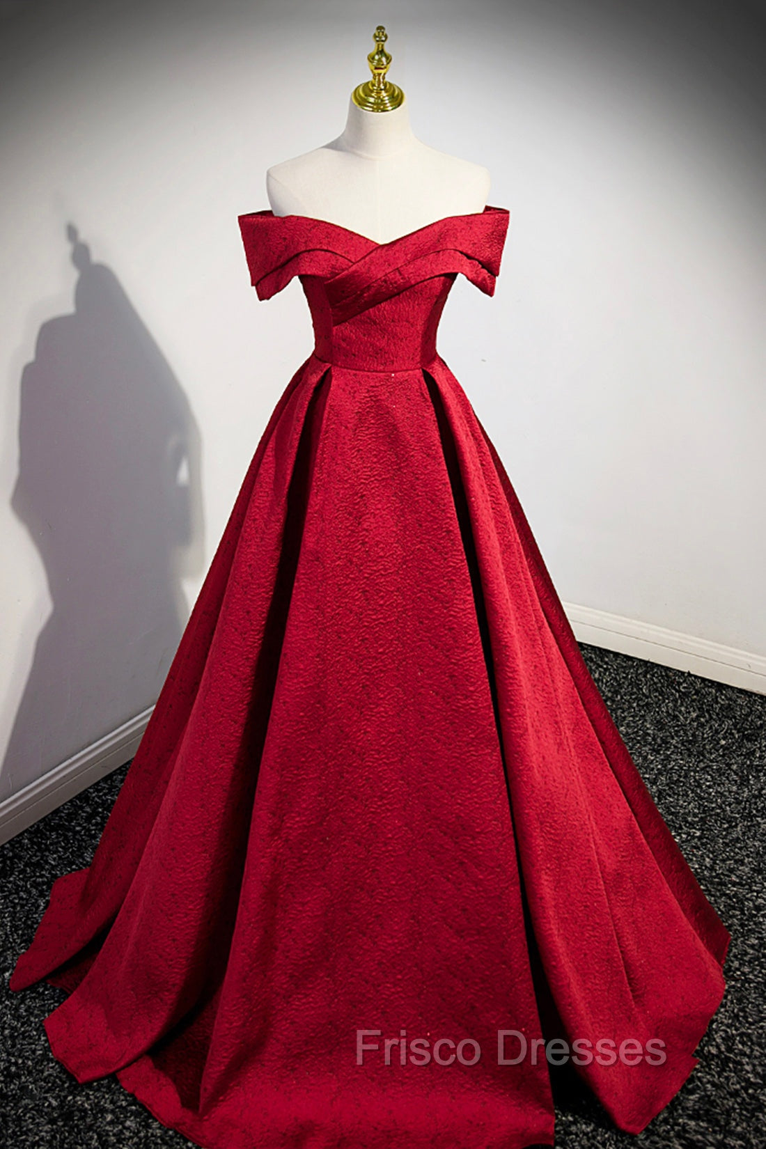 Burgundy Satin Long Formal Prom Dress, Off Shoulder Evening Party Dress Main image
