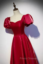Burgundy Satin Long Formal Prom Dress, Simple A-Line Evening Dress